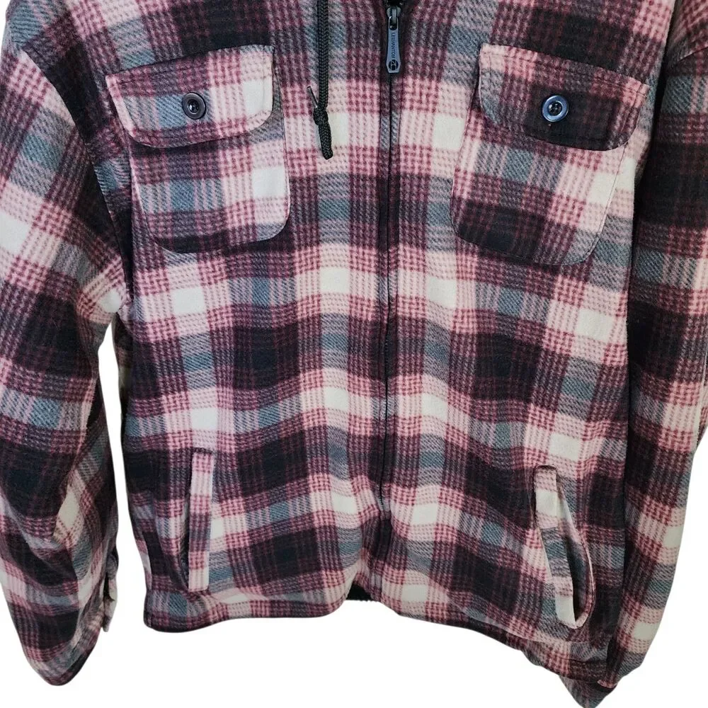 Leehanton Plaid Hooded Flannel Jacket Zip Up Sherpa Lined Red Black Men's 2XL